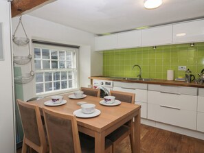 Fridge, electric kettle, toaster, cookware/dishes/utensils