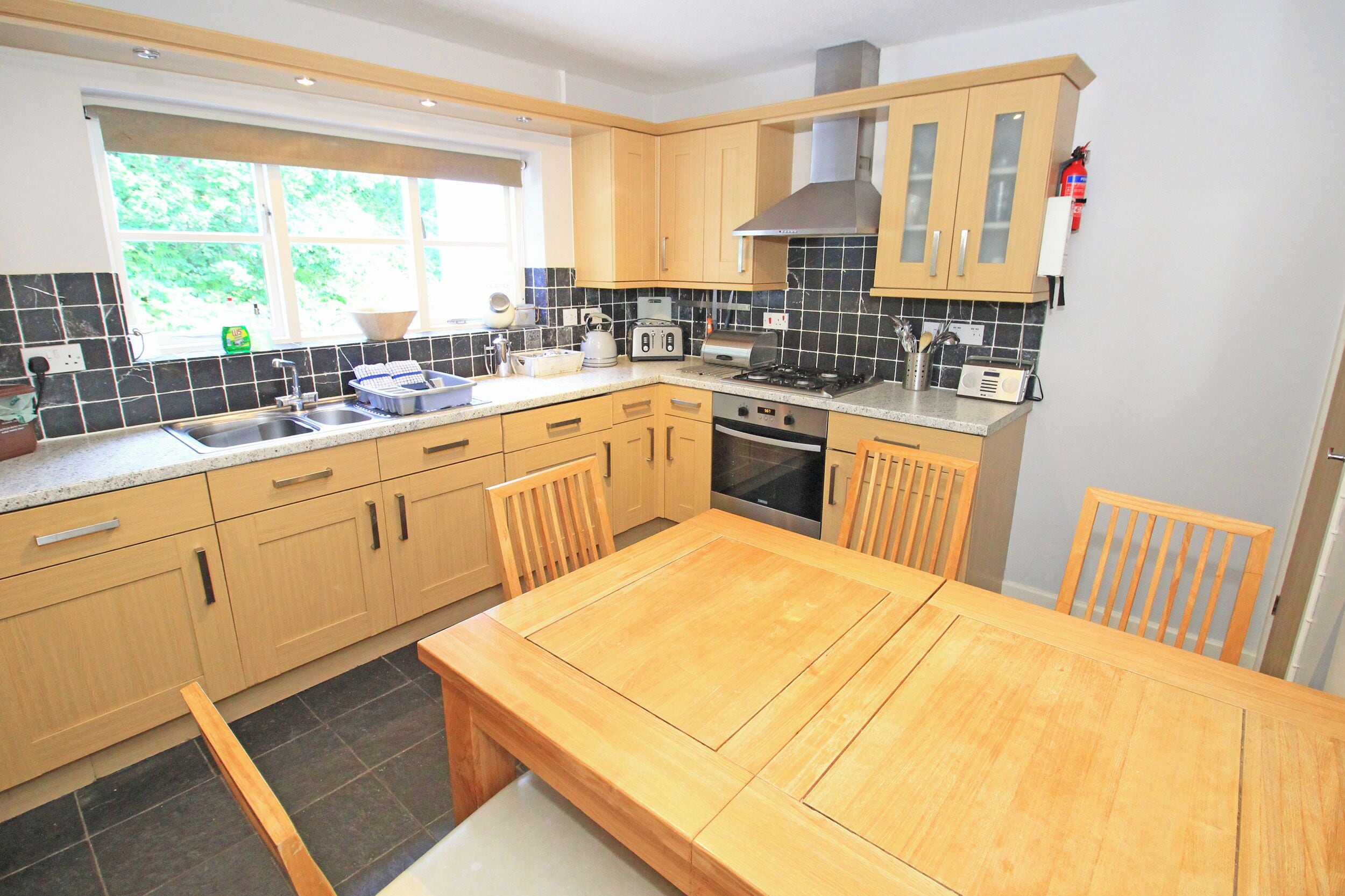 Fridge, dishwasher, electric kettle, toaster