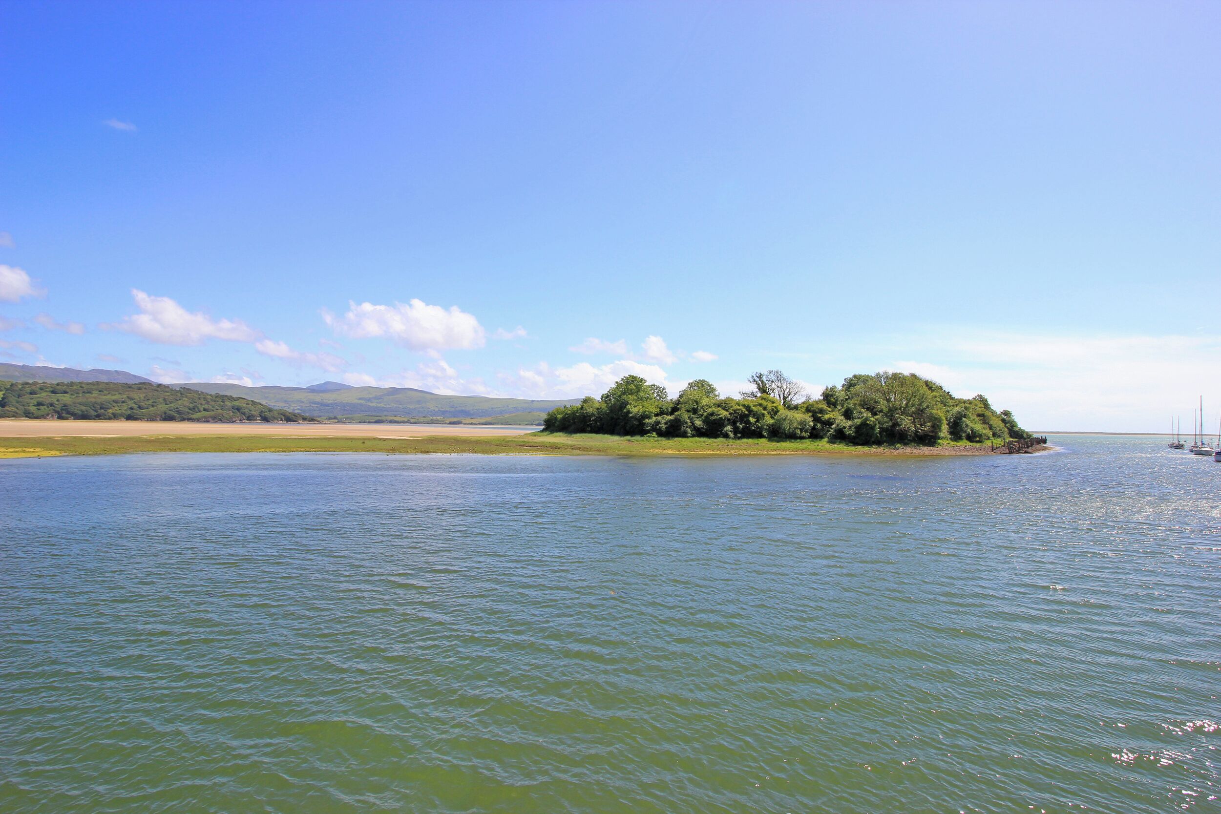 Un lago tranquilo con una pequeña isla cubierta de árboles.