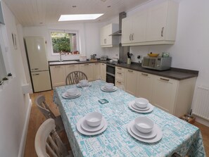Fridge, dishwasher, electric kettle, toaster