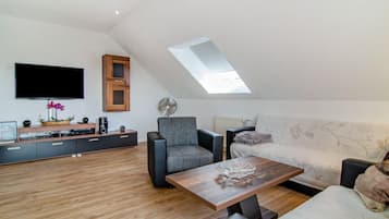 Fernseher, Kamin, DVD-Player, Stereoanlage