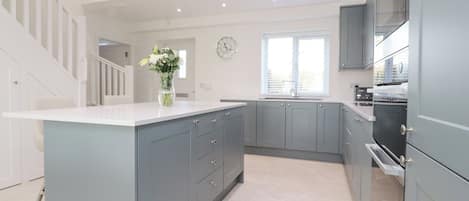 Fridge, dishwasher, electric kettle, toaster