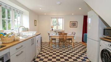 Fridge, dishwasher, electric kettle, toaster