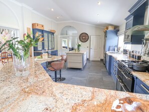 Fridge, dishwasher, cookware/dishes/utensils