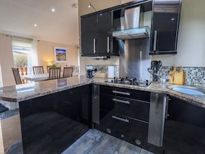 Fridge, dishwasher, electric kettle, cookware/dishes/utensils