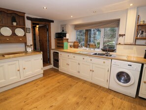 Fridge, electric kettle, toaster, cookware/dishes/utensils