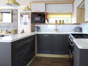 Fridge, dishwasher, electric kettle, toaster
