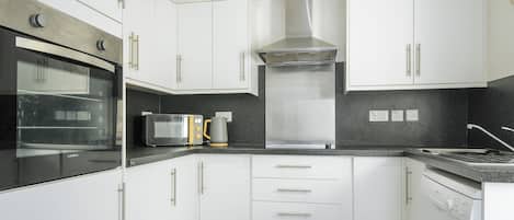 Fridge, dishwasher, electric kettle, toaster