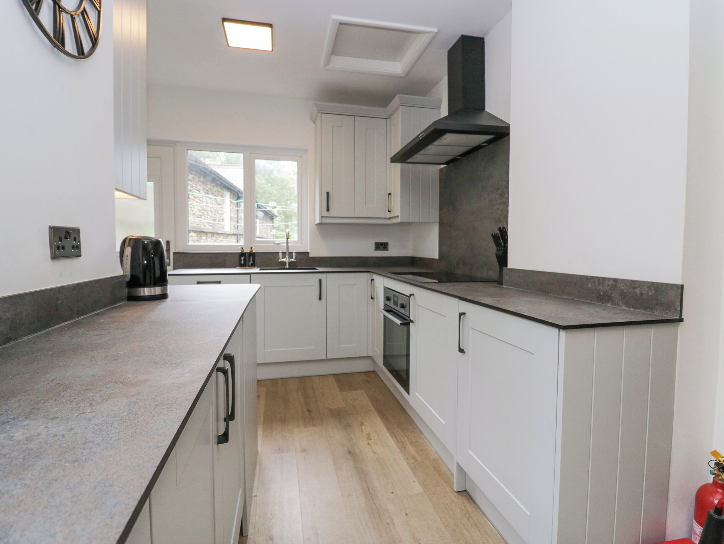 Fridge, dishwasher, electric kettle, toaster