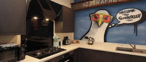 Fridge, dishwasher, electric kettle, toaster