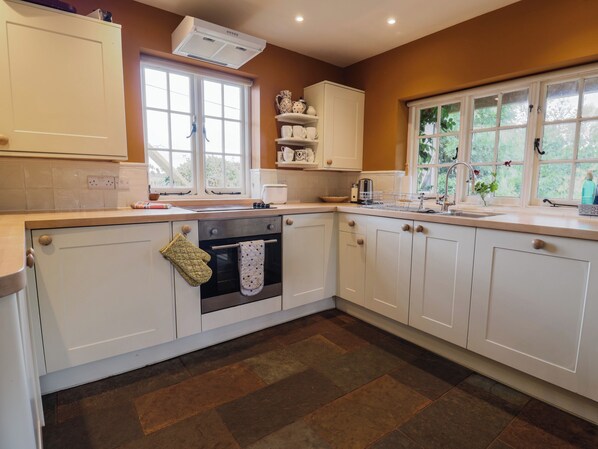 Fridge, dishwasher, electric kettle, toaster
