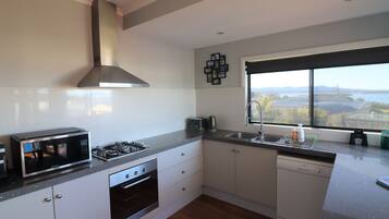 Fridge, microwave, dishwasher