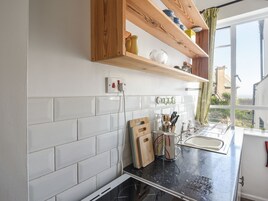 Fridge, electric kettle, toaster, cookware/dishes/utensils