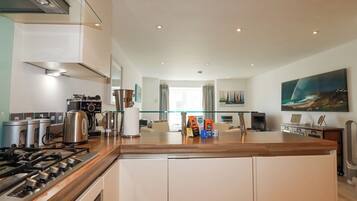 Fridge, dishwasher, cookware/dishes/utensils