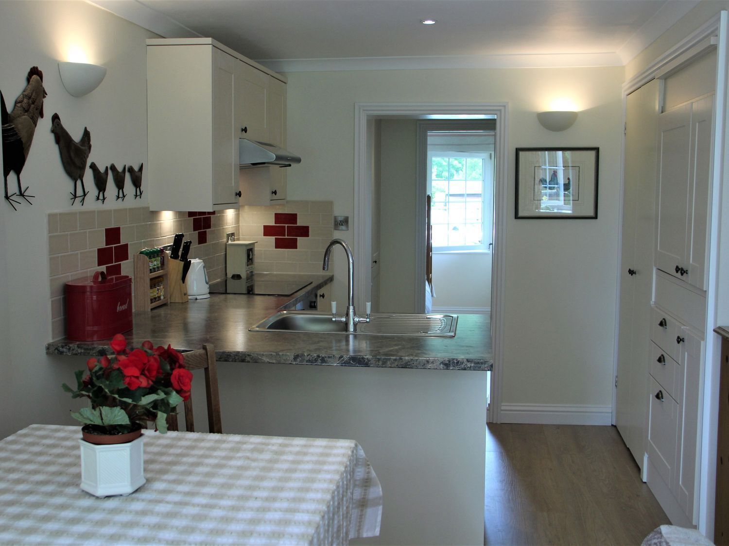 Fridge, dishwasher, electric kettle, toaster