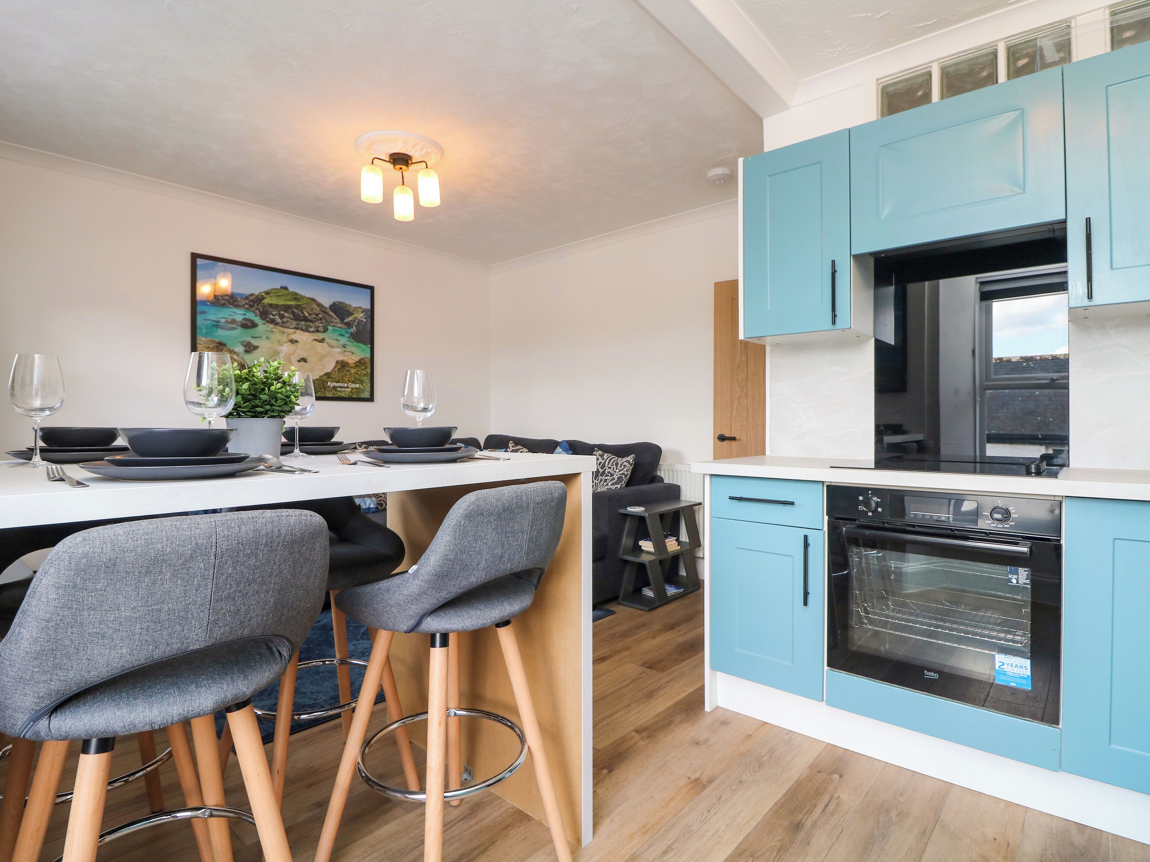 Fridge, electric kettle, toaster, cookware/dishes/utensils