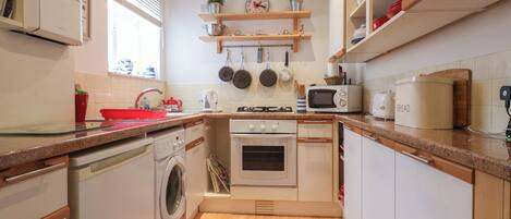 Fridge, dishwasher, electric kettle, toaster