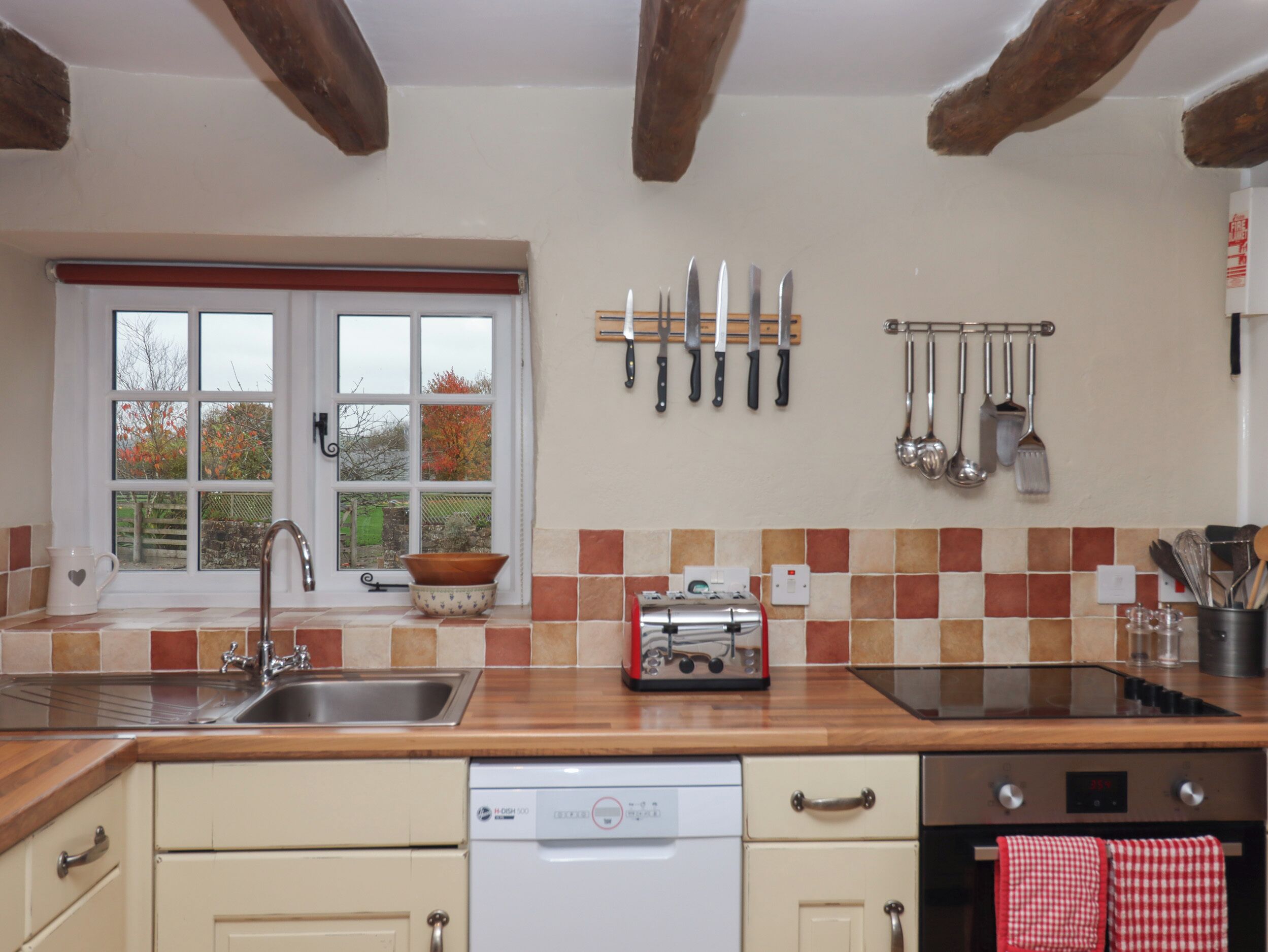 Fridge, dishwasher, electric kettle, toaster