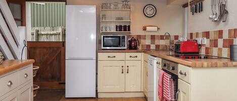 Fridge, dishwasher, electric kettle, toaster