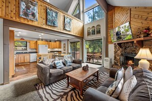 Signature Cabin, 3 Bedrooms, Hot Tub, Mountain View | Living room | 55-inch Smart TV with digital channels, stereo