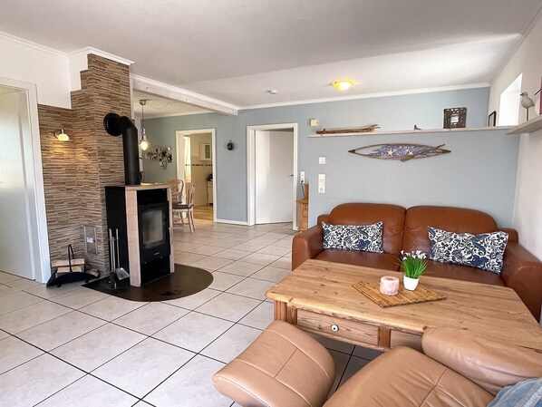 Télévision, cheminée, chaîne hi-fi