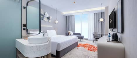 Deluxe tweepersoonskamer | Lakens van Egyptisch katoen, luxe beddengoed, een minibar