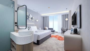 Deluxe tweepersoonskamer | Lakens van Egyptisch katoen, luxe beddengoed, een minibar