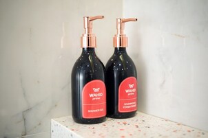 Slippers, towels, soap, shampoo