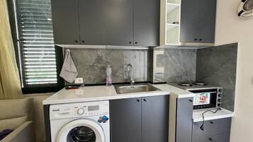 Apartment, 1 Bedroom | Private kitchen | Fridge, electric kettle