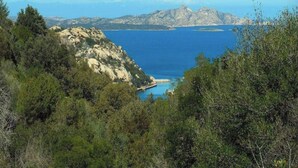 A coastal landscape with a clear view of the sea, rocky terrain, and dense greenery. - Charming House in Sassari With Ocean Views (Arzachena)