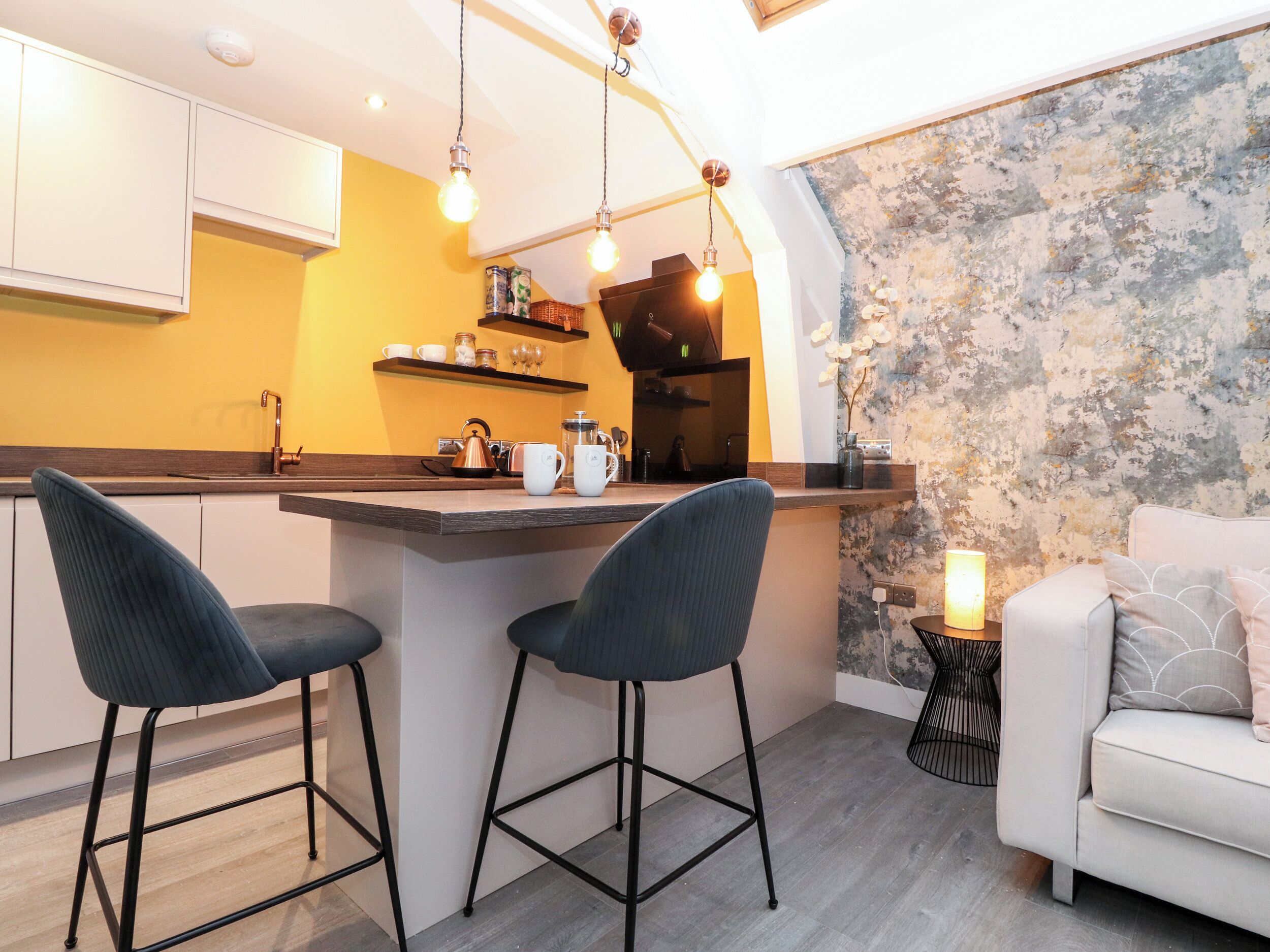 Fridge, dishwasher, electric kettle, toaster