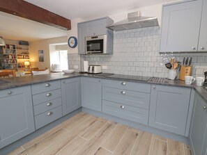 Fridge, dishwasher, cookware/dishes/utensils