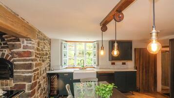 Fridge, dishwasher, electric kettle, cookware/dishes/utensils