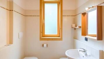 Hair dryer, bidet, towels, soap