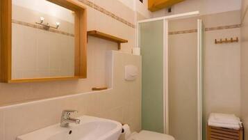 Hair dryer, bidet, towels, soap