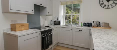 Fridge, dishwasher, electric kettle, toaster