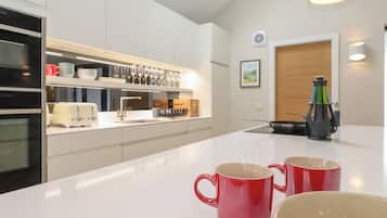 Fridge, dishwasher, electric kettle, cookware/dishes/utensils