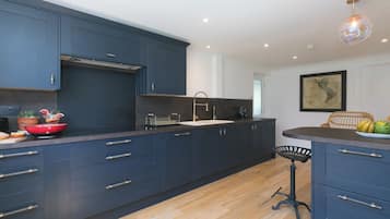 Fridge, dishwasher, cookware/dishes/utensils
