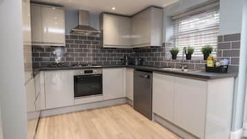 Fridge, dishwasher, electric kettle, toaster