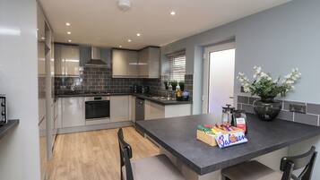 Fridge, dishwasher, electric kettle, toaster