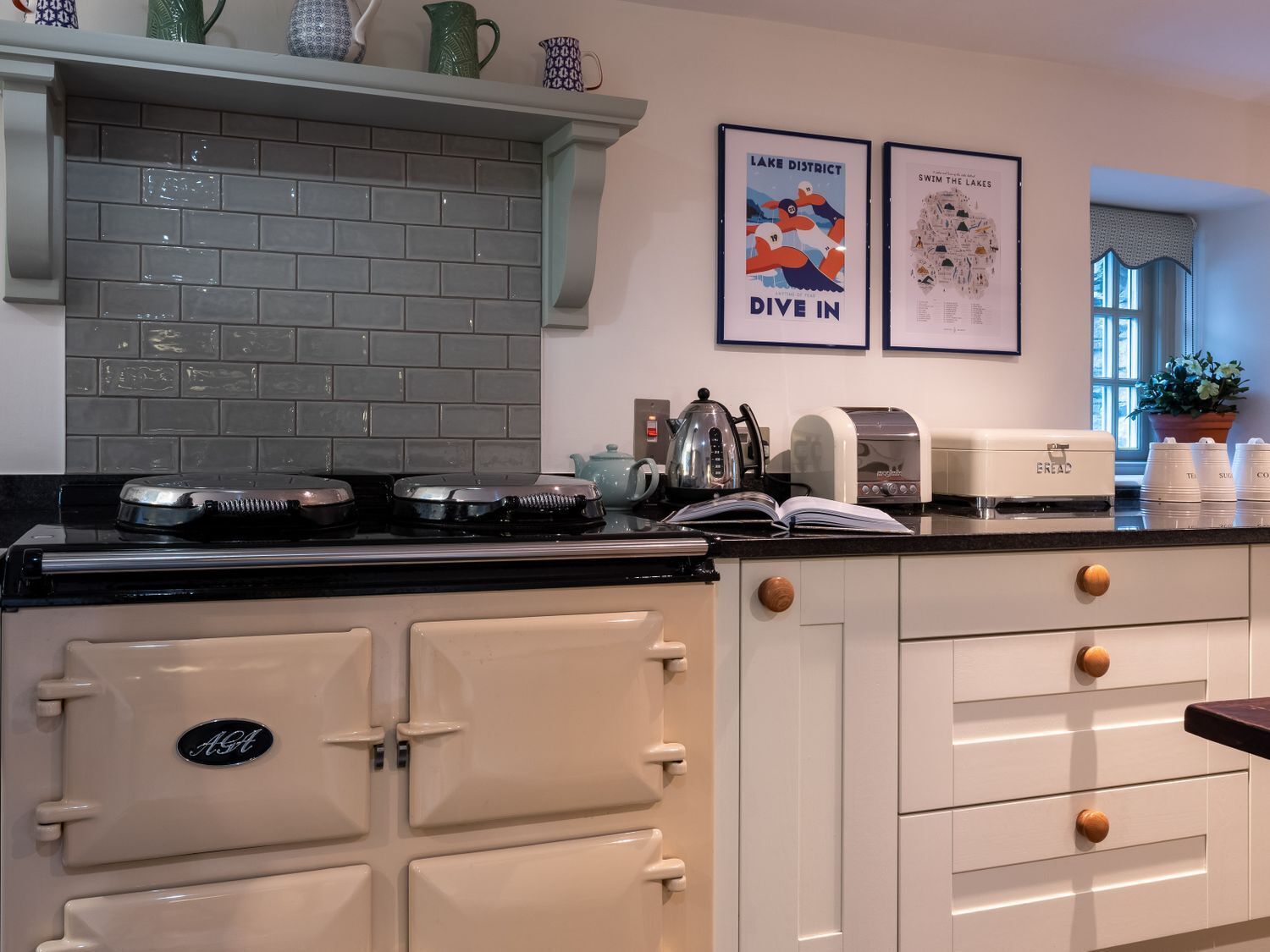 Fridge, dishwasher, electric kettle, toaster