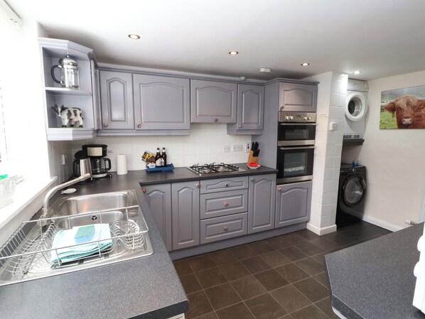 Fridge, dishwasher, electric kettle, toaster