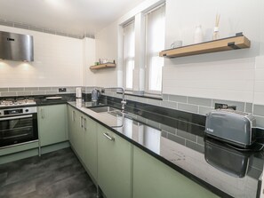 Fridge, dishwasher, electric kettle, toaster