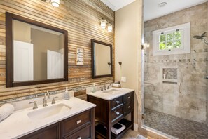 Shower, towels, soap, toilet paper