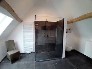 Ducha, secador de pelo, toallas, jabón