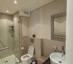 Regadera, amenidades de baño ecológicas, secadora de cabello, toallas 