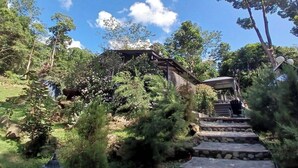 A stone staircase leading up to a building surrounded by lush greenery and trees. - Escape to Luxury in the Cangrejal River Valley – A Jungle Retreat Awaits! (Atlántida Department)