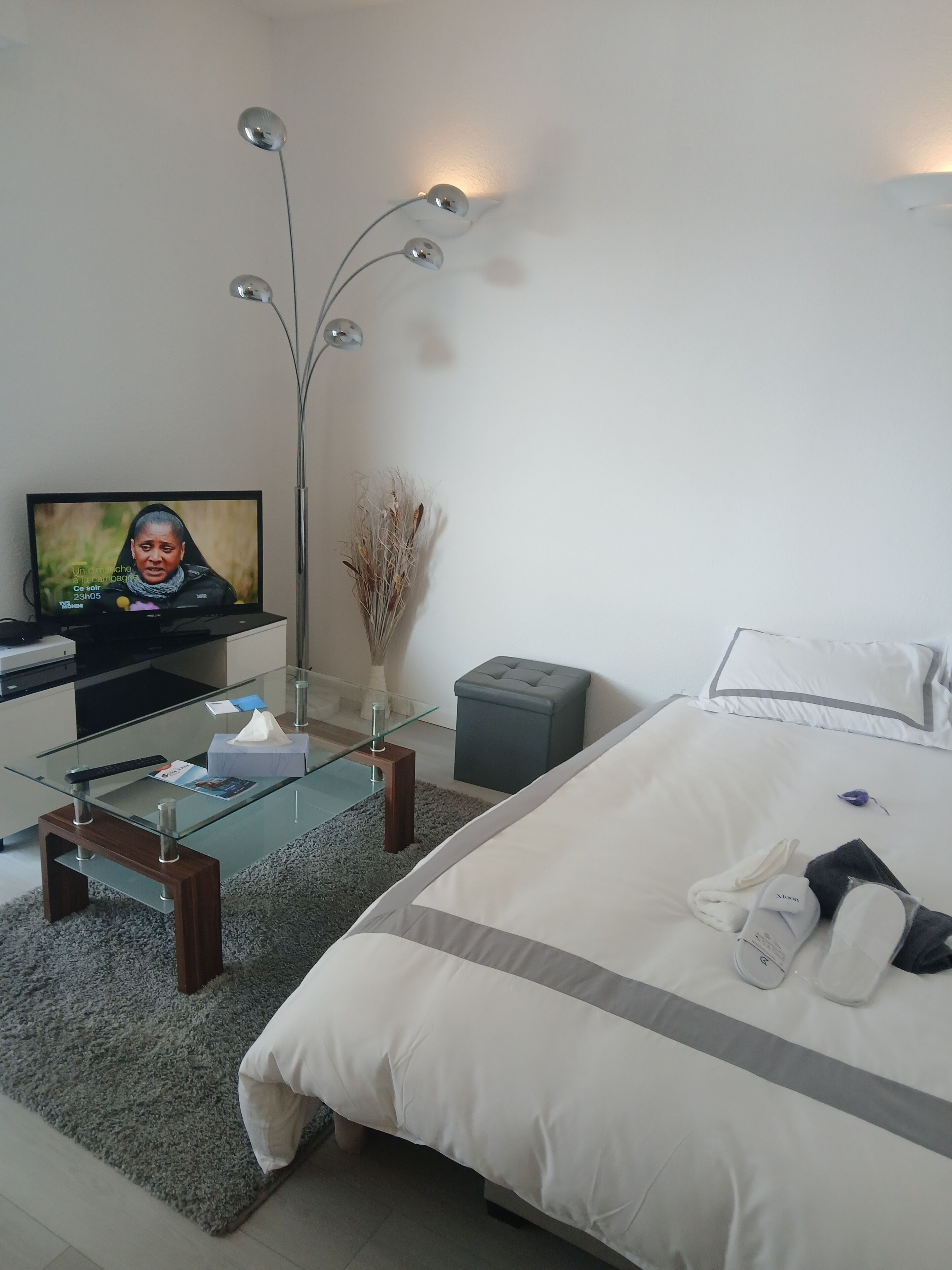 1 habitación, tabla de planchar con plancha y cuna de viaje 