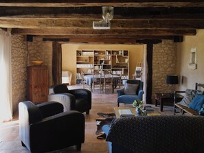 Fireplace, ping pong, books