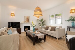 TV, fireplace